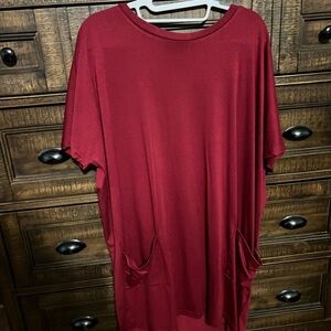 Red Short Sleeve Tunic with Pockets